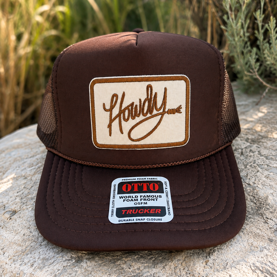 Brown OTTO Trucker hat featuring Howdy patch